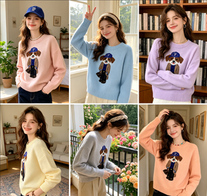 <span class=keywords><strong>Pull</strong></span> en tricot jacquard décontracté à col rond et manches longues pour <span class=keywords><strong>femme</strong></span>, motif dessin animé, coupe <span class=keywords><strong>oversize</strong></span> - Product Image 4