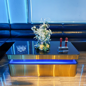 Juego de muebles de club nocturno de <span class=keywords><strong>Bar</strong></span> personalizado de lujo, mesa de KTV con luz Led de vidrio templado de acero inoxidable - Product Image 2