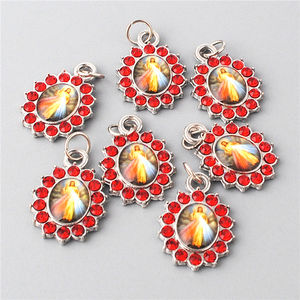 Оптовая продажа с фабрики, аксессуары для ювелирных изделий, медаль с красным кристаллом, алмазом, Божьей милостью, с колечком для изготовления четки, браслета - Product Image 3