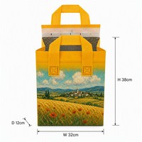 Sac isotherme jaune non tissé avec poignées en maille, imprimé artistique, réutilisable pour café/thé à emporter – Tendance, recyclable, écologique