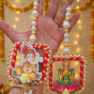 Artificial <b>Flower</b> Ganesh Lakshmi Hanging With Pearl Beads Decorative Floral <b>Wall</b> Hanging For Home Festival <b>Decor</b> Supply - Product Image 3