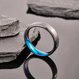 6Mm Màu Đen Titan Nhẫn Matte Chải Màu Xanh Bên Trong Cho Nam Giới Phụ Nữ Biểu Tượng Tùy Chỉnh Phong Cách Vài Đám Cưới Ban Nhạc Vòng Không Thấm Nước - Product Image 5
