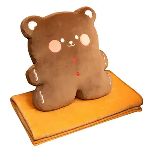 Allogogo dibujos animados galleta oso de peluche juguete dos en uno aire acondicionado manta oso de peluche cojín para el hogar y la Oficina