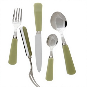 Ensemble de couverts modernes en acier inoxydable avec manches en résine verte, compatibles lave-vaisselle, pour usage professionnel - Product Image 1