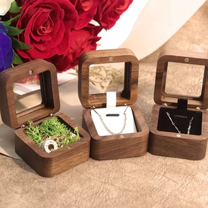 Wooden Necklace Box Walnut Ring Box Square Jewelry Storage Box For Wedding Gift - Product Image 1