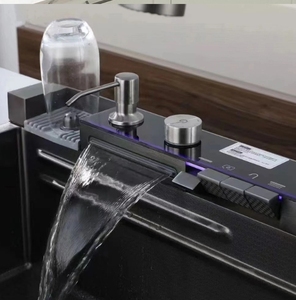 Évier <span class=keywords><strong>de</strong></span> <span class=keywords><strong>cuisine</strong></span> moderne en acier inoxydable, cuvette unique, conception <span class=keywords><strong>de</strong></span> cascade <span class=keywords><strong>de</strong></span> pluie volante, support organisateur <span class=keywords><strong>de</strong></span> luxe, support <span class=keywords><strong>de</strong></span> rangement <span class=keywords><strong>de</strong></span> vaisselle OEM noir - Product Image 5