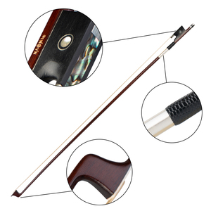 Archet de violon NAOMI taille 4/4 en bois de brésil, manche rond, grenouille en ébène avec poignée en peau de lézard et crin de cheval de Mongolie - Product Image 4