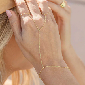 Pulsera minimalista <span class=keywords><strong>de</strong></span> cadena <span class=keywords><strong>de</strong></span> mano <span class=keywords><strong>de</strong></span> acero inoxidable chapado en <span class=keywords><strong>oro</strong></span> <span class=keywords><strong>de</strong></span> 18 quilates para mujer, joyería impermeable para boda, anillo <span class=keywords><strong>de</strong></span> pulsera esclavo para mujer - Product Image 3