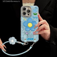 Coque de téléphone portable magnétique en TPU mat avec motif de dessin animé et cordon de suspension pour iPhone 13 Pro Max/14/15