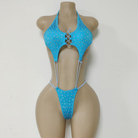 Ensemble Deux Pièces en Nylon Tenues de Danse Exotique Asymétriques avec Strass AB pour Femmes