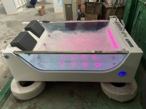K8956A baignoire de massage à tourbillon avec <span class=keywords><strong>bain</strong></span> à bulles d'air 2 fenêtres latérales en verre trempé avec système de musique à dents bleues - Product Image 2