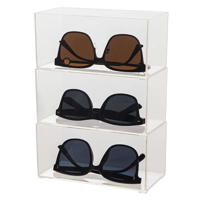 Caja de almacenamiento de gafas de pared transparente rectangular al por mayor caja de exhibición de gafas de sol para el hogar