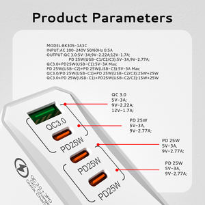 Justlink 50W 4 Ports USB Chargeur PD25W Charge rapide QC3.0 Type C Adaptateur avec 5A ABS pour station d'alimentation de téléphone portable - Product Image 5