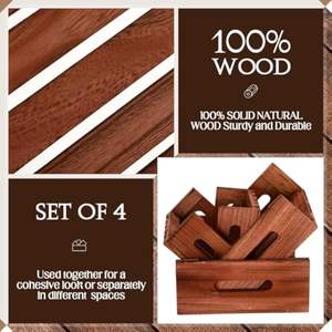 Rustic <b>Wood</b> Display Risers Handles 4-Piece Eco-Friendly Cupcake Stand Set Square Dessert <b>Trays</b> for Wedding Party <b>Table</b> - Product Image 3