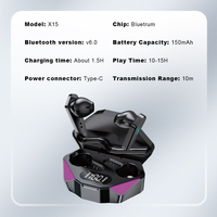Écouteurs de jeu intra-auriculaires sans fil X15 avec faible latence et affichage LED pour les gamers