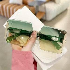 Z114 kacamata hitam tanpa bingkai Pria Wanita, ukuran besar persegi panjang Unik Retro Vintage tanpa bingkai