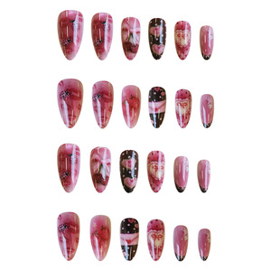<span class=keywords><strong>Faux</strong></span> ongles longs ovales Y2K ludiques avec cœurs, détails de nœuds, motifs fruits et pois roses et marron, fournitures d'ongles de couleurs mélangées - Product Image 3
