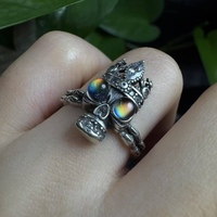 Bague ajustable en argent S925 avec incrustation de pierre de lune de Madagascar, pierre précieuse naturelle, forme de crâne, tendance, sans ternissement, pour les fêtes