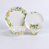 Service de vaisselle en céramique motif citron frais 18 pièces – Assiettes et bols en porcelaine pour cuisine estivale