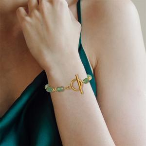 <span class=keywords><strong>Bracelet</strong></span> en perles de pierre naturelle avec fermoir OT en acier inoxydable plaqué or 18 carats, bijoux minimalistes haut de gamme, cadeau d'anniversaire pour maman - Product Image 2