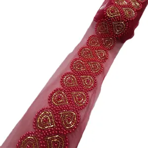 RED bead fashionable embroidery trimmed fabric for clothing and dress accessories