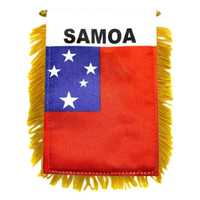 Mini Bandera de Samoa con Borlas, Bandera de Poliéster para Colgar en el Espejo Retrovisor del Automóvil, Decoración con la Bandera Nacional de Samoa