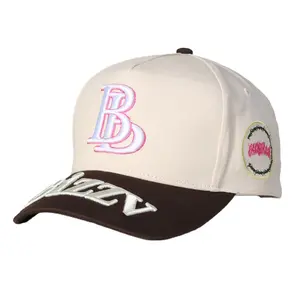 Customized Cotton 5 Panel A Frame Embroidery New Snap back solid color logo customized blank baseball cap in Two-tone caps hats
