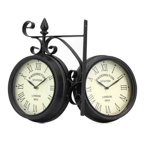 Retro Antique Handmade Iron Outdoor Double Sided Wall Clocks With Decoration