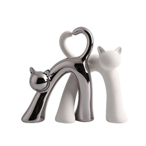 Lusso moderno stile semplice <span class=keywords><strong>bianco</strong></span> nero <span class=keywords><strong>argento</strong></span> forma di gatto ceramica ornamento decorazione per la casa per il soggiorno - Product Image 6