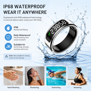 Bague connectée AI 2026 en acier inoxydable avec écran OLED, suivi santé et sommeil, longue autonomie, contrôle gestuel et photo à distance, IP68, pour homme - Product Image 4