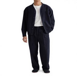 Ensemble décontracté <span class=keywords><strong>homme</strong></span> : Blouson de baseball col obsidienne couleur unie, tissé, teint, séchage rapide et pantalon de costume taille élastique - Product Image 1