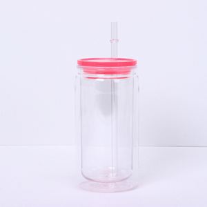 Bouteille portable anti-fuite en plastique de 16 oz, type Mason Jar, à double paroi avec paille et sangle, idéale pour la randonnée, la plage et les pique-niques - Product Image 4