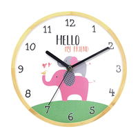 Jam Dinding Ramah Lingkungan Berbingkai Kayu, Senyap, Dekoratif untuk Kamar Anak, Hadiah