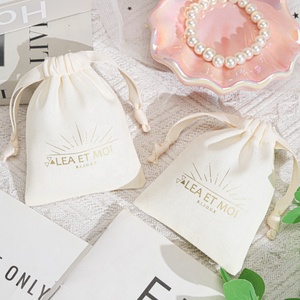 Custom Logo Printed Small Cotton Linen Packaging Bag for Jewelry Luxury Beige Muslin Cotton Necklace <b>Ring</b> Bracelet Jewelry Pouch - Product Image 1