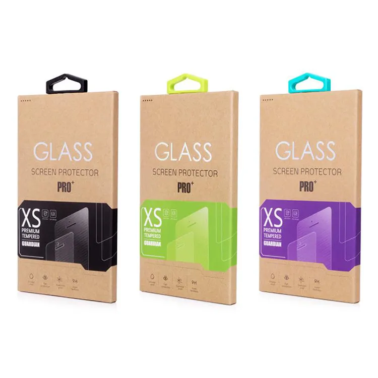 Caja de vidrio templado, embalaje de papel Kraft para Protector de pantalla de iPhone 13 Pro Max, caja protectora de pantalla de vidrio templado