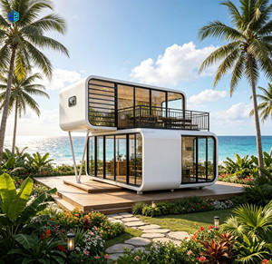 บ้านโครงสร้างเหล็กสำเร็จรูปแบบโมดูลาร์สองชั้นทรงแคปซูลของ Apple ดีไซน์ทันสมัย อาคารสำนักงานเชิงพาณิชย์ วิลล่า คาเฟ่ริมชายหาด - Product Image 5