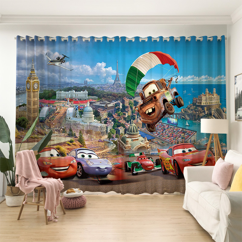 Top Selling Custom 3D Printing Cartoon Christmas window curtain With metal eyelets