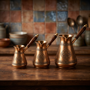 Ensemble de cafetières turques en laiton écologiques modernes avec poignée en bois par ALABANZA ENTERPRISES - Product Image 2