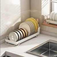 Petit égouttoir à vaisselle en métal à un seul niveau pour cuisine, support de rangement sous évier pour bols et assiettes, avec porte-baguettes