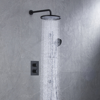 Ensemble de douche thermostatique de luxe encastré pour salle de bain, système de douche pluie à double tête, mitigeur en laiton brossé avec cartouche céramique