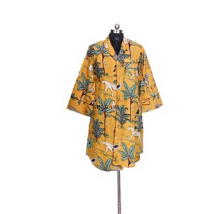 Indian Cotton Jungle Hand Block Printed <b>Sweet</b> Natural Eco-Friendly 3/4 Sleeve Knee-Length Kimono Shirt for Women Summer - Product Image 1