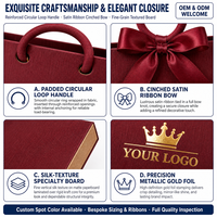 Boîte cadeau bordeaux à poignée en boucle, en carton rigide, avec ruban satiné et nœud, estampage à chaud or, taille personnalisée, OEM ODM, pour cosmétiques