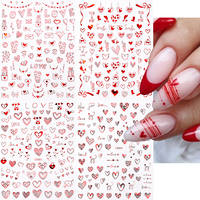 4 pièces 3D saint valentin rouge coeur amour ongles autocollants auto-adhésif curseurs Nail Art décoration Laser mignon Design manucure