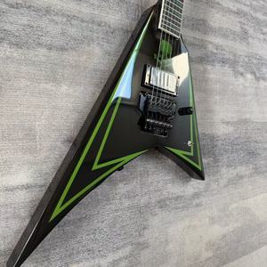 Guitare électrique ESP Style Green Stripe Explorer avec double trémolo et micros <span class=keywords><strong>EMG</strong></span>, forme personnalisée Skull - Product Image 2