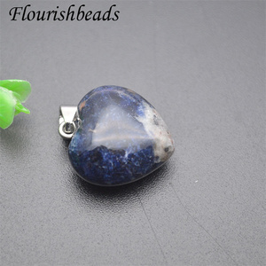 Plata rodio chapado piedra grande Natural selecciones Unakite ágata cristal cuarzo <span class=keywords><strong>amatista</strong></span> 20mm corazón piedras preciosas encanto colgantes - Product Image 1