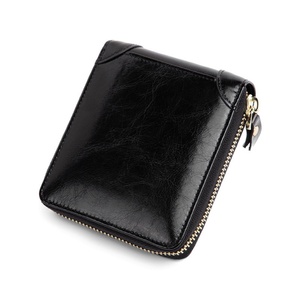 2022 Luxury Vintage Genuine Leather RFID Blocking Open Closure Short Women Card Holder Wallet Polyester Lining Thread Pattern - Product Image 1