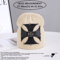 Bonnet tricoté souple avec patch rivet croix de fer, personnalisable, vente en gros, fournisseur OEM ODM, 216 couleurs, extensible, unisexe, nouveau modèle homme femme, tendance