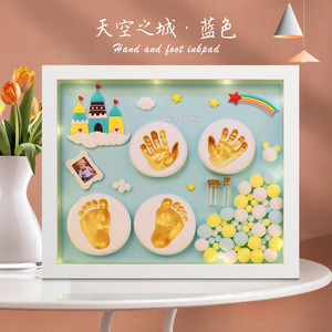 Vente en gros d'empreintes de mains pour nouveau-né pour le premier anniversaire Cadres en MDF Pieds à <span class=keywords><strong>main</strong></span> Argile Cheveux fœtaux Pleine lune Cent Bois - Product Image 2