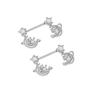 5Pair/Set Ursa Minor Moon pentagram Nipple Medical Stainless Steel Perforated Barbell Ring Cubic Zircon Milk Ring Jewelry