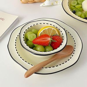 Lovely Cartoon Lines Ceramic Plates and Bowls Set Sustainable Feature for Noodles Soup Fruit Salad Dessert Bowl <b>Present</b> - Product Image 1